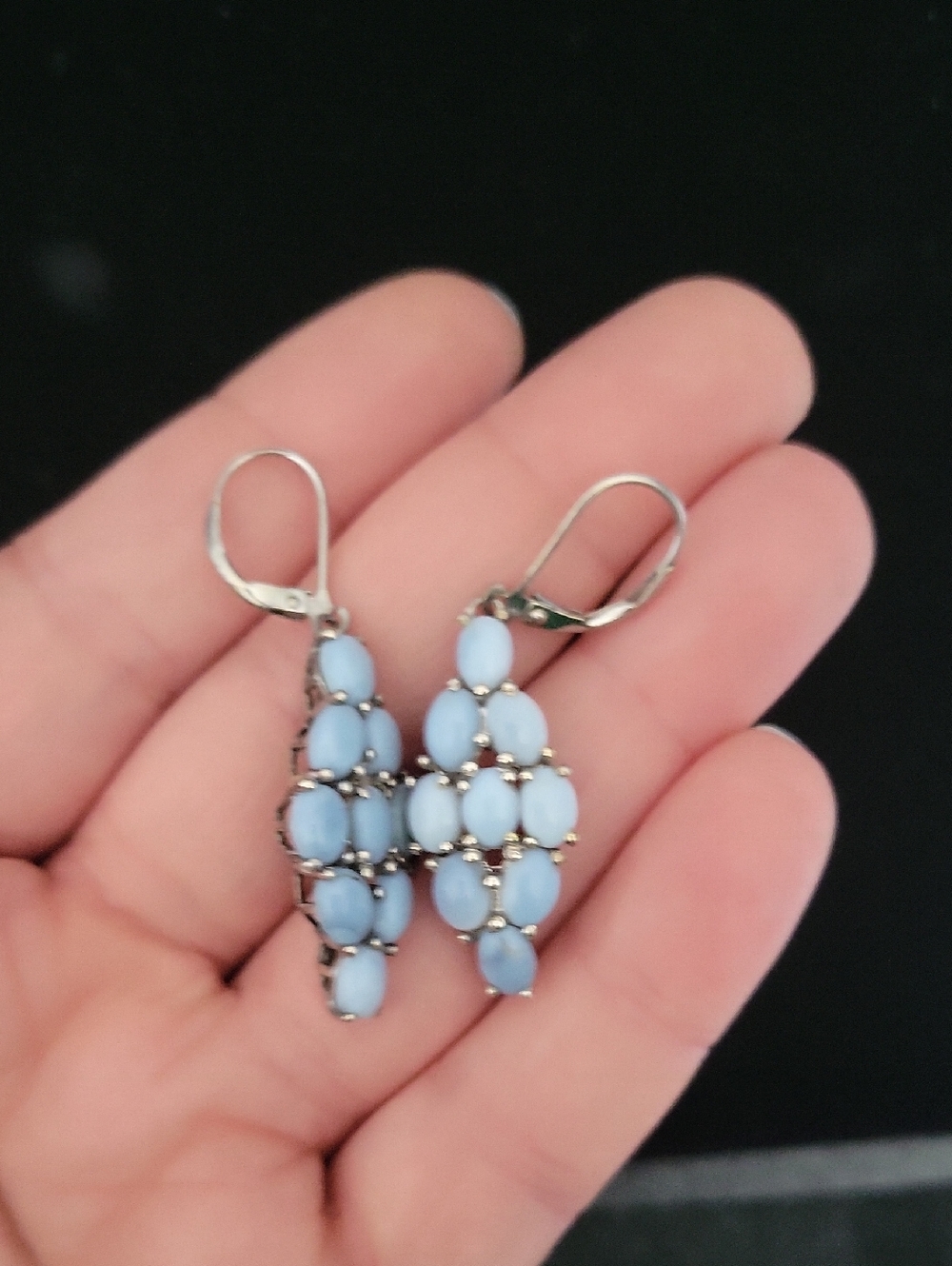 NWOT Peruvian Blue Opal Cluster Drop Earrings